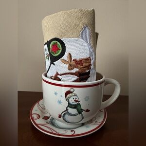 Snowman Mug with Embroidered Towel